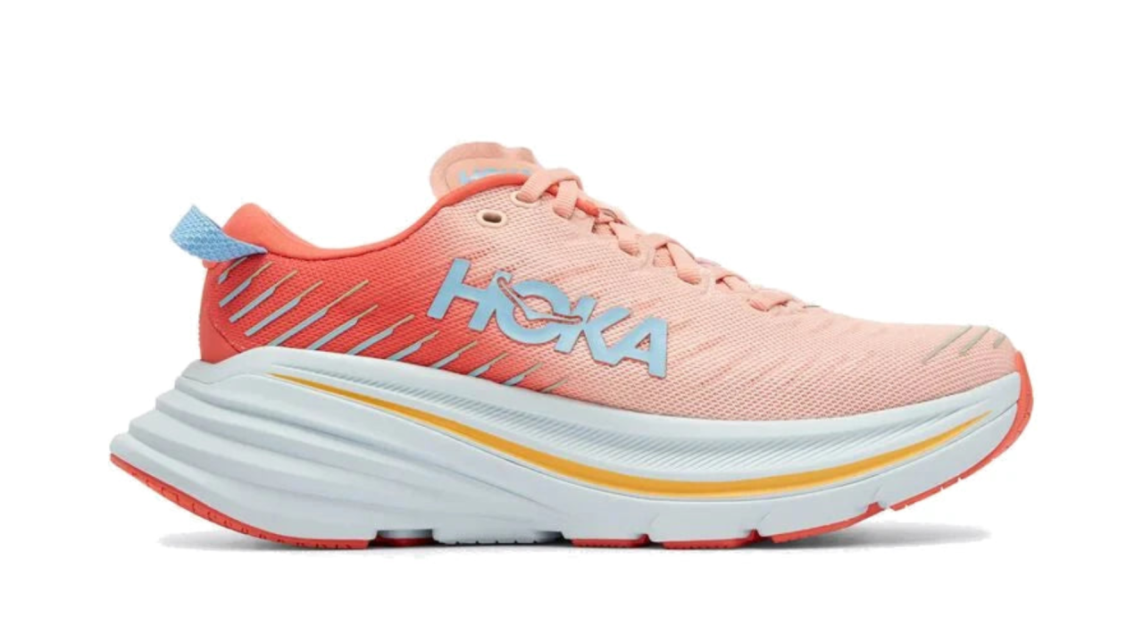 Hoka Bondi X in a gradient orange color.