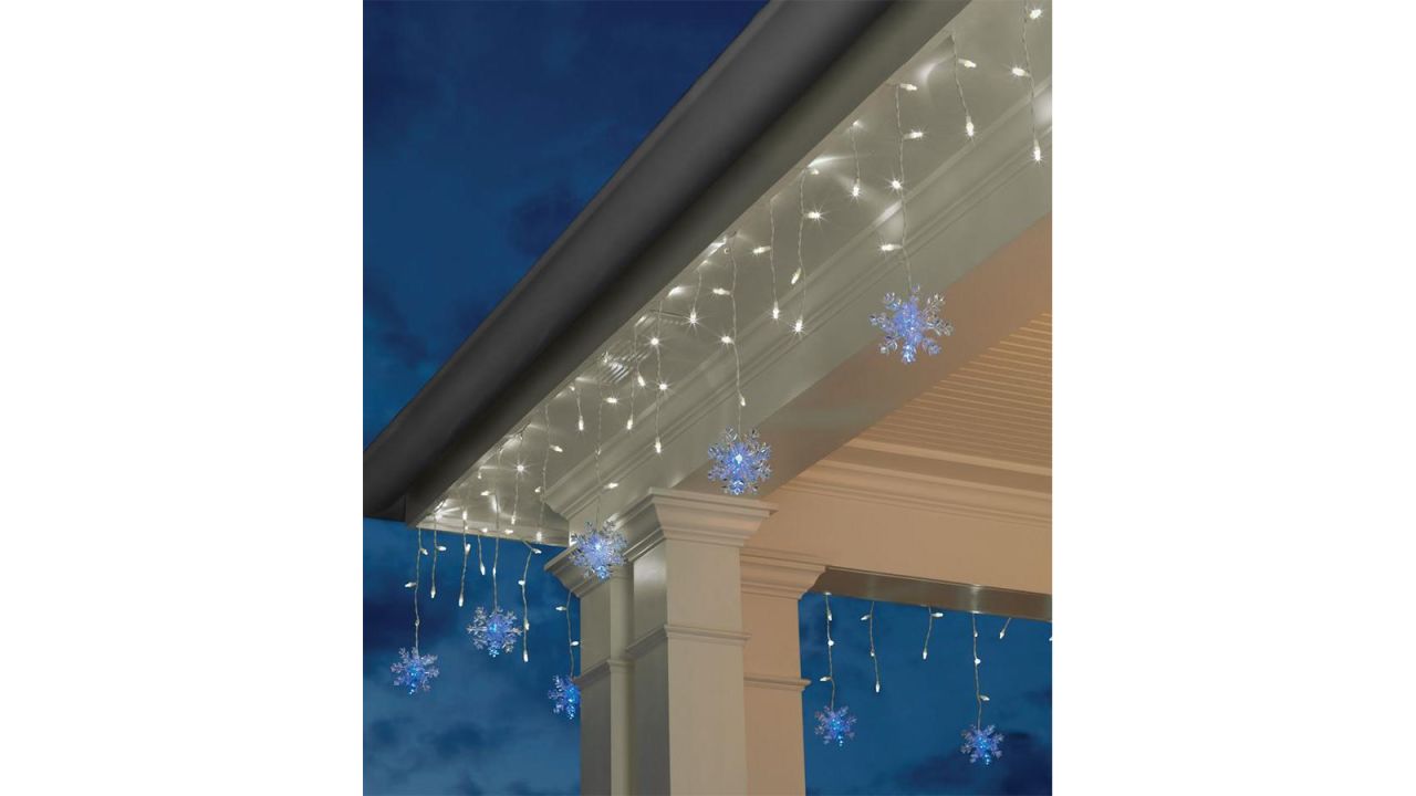 Home Accents Holiday Cool White Dome LED Icicle Lights With 3D Snowflakes