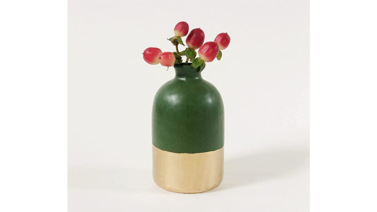 Honeycomb Studio Minimalist Green and Gold Porcelain Bud Vase