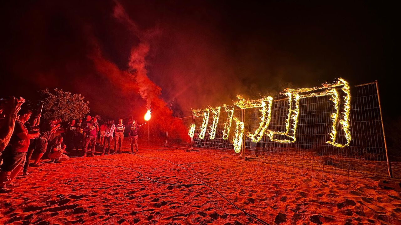 Hostage families light a sign that reads 'HOPE' for the Jewish New Year.