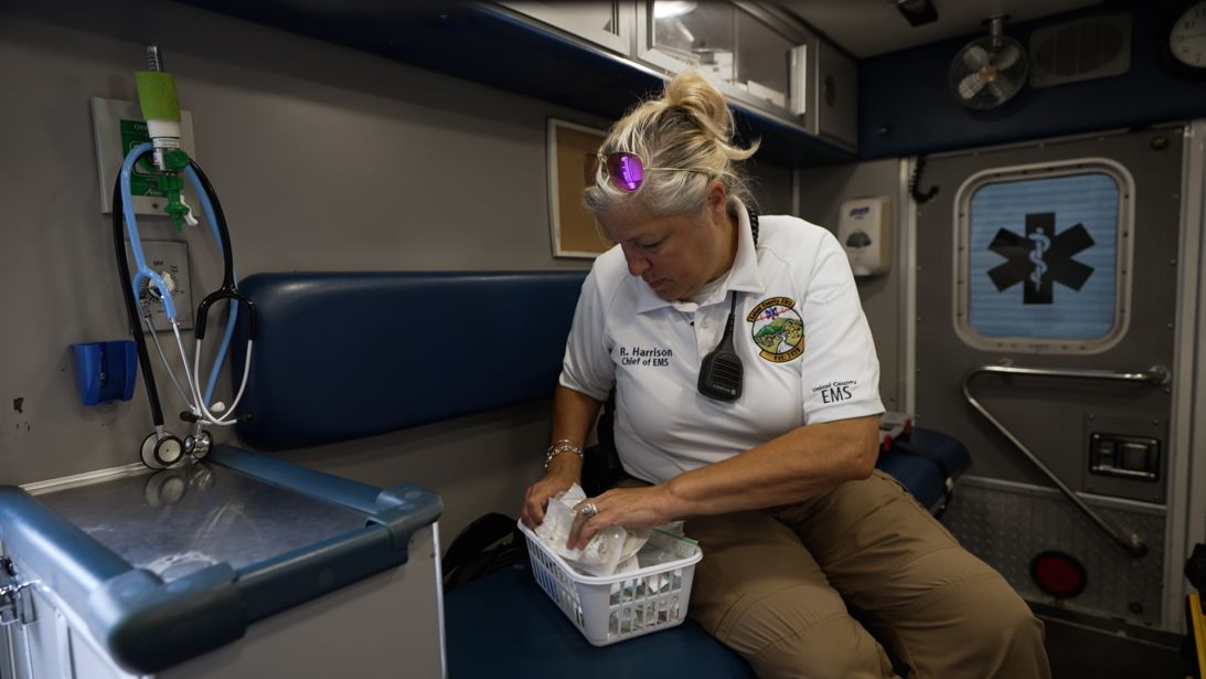 Rebecca Harrison, a paramedic, was rescued from the rooftop of Unicoi County Hospital in Erwin, Tennessee, during severe flooding caused by Hurricane Helene in September 2024. “I was never so happy to see helicopters,” she says.