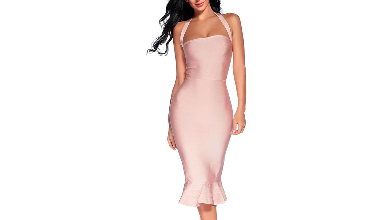 Houstil V Neck Halter Fishtail Bodycon Dress cnnu.jpg