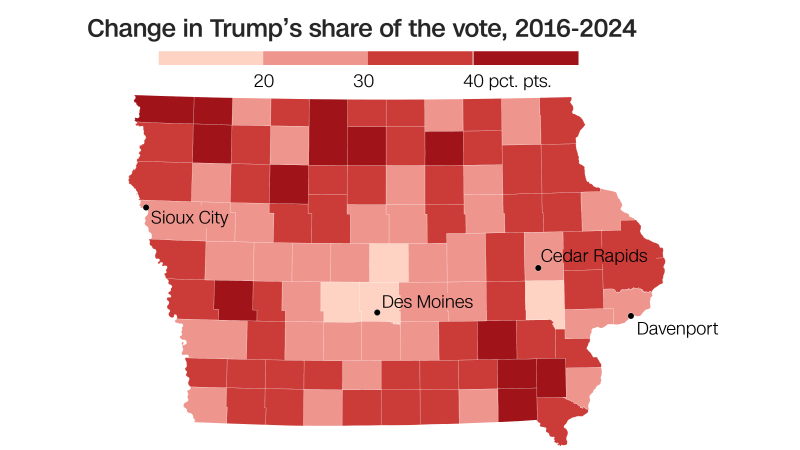 Избирателната активност спада и избирателите стават по-консервативни при решителната победа на Тръмп в Айова