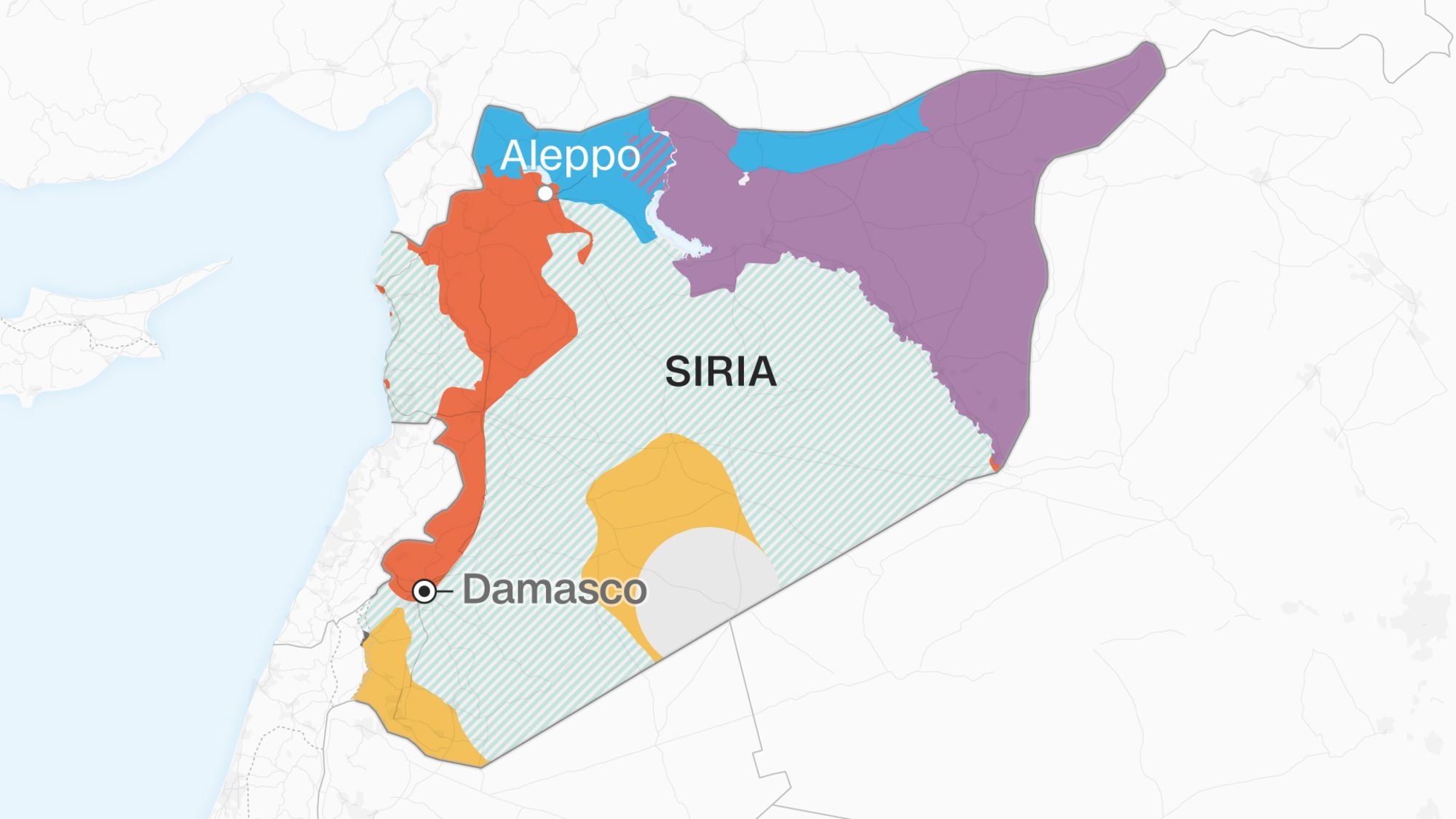 Mapa que muestra el avance de las fuerzas rebeldes en Siria en 2024.