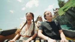How To Train Your Dragon stars Nico Parker, Mason Thames, and Gerard Butler ride a rollercoaster at the new Epic Universe park at Universal Orlando