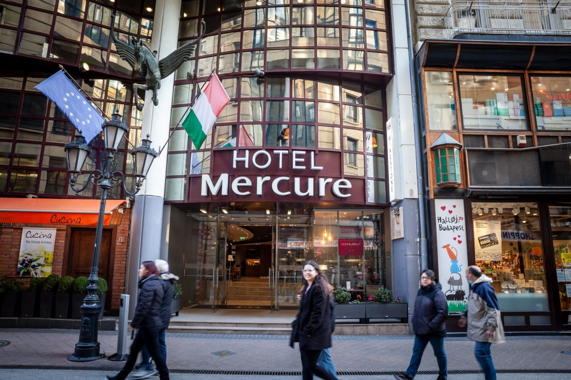 A photo of the exterior of a Mercure Hotel in Budapest, Hungary