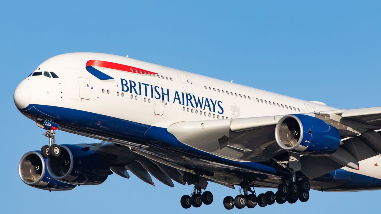 A photo of a British Airways Airbus A380-800 approaching London Heathrow Airport (LHR)