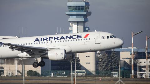 Air France plane landing at Henri Coanda International Airport.