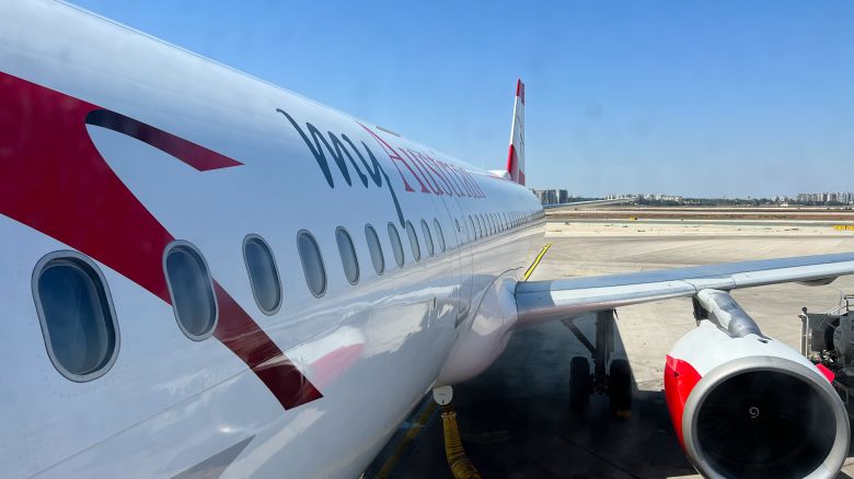 The side of an Austrian Airlines airplane at Vienna Airport (VIE)