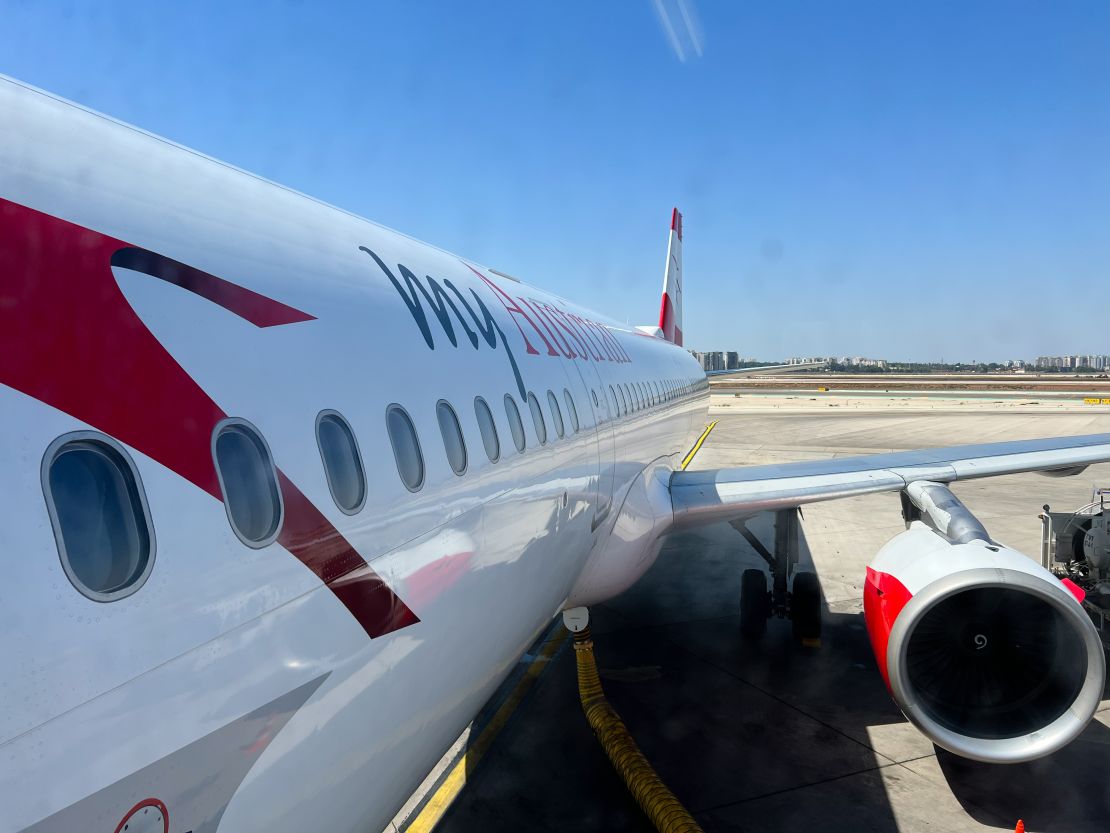 The side of an Austrian Airlines airplane at Vienna Airport (VIE)