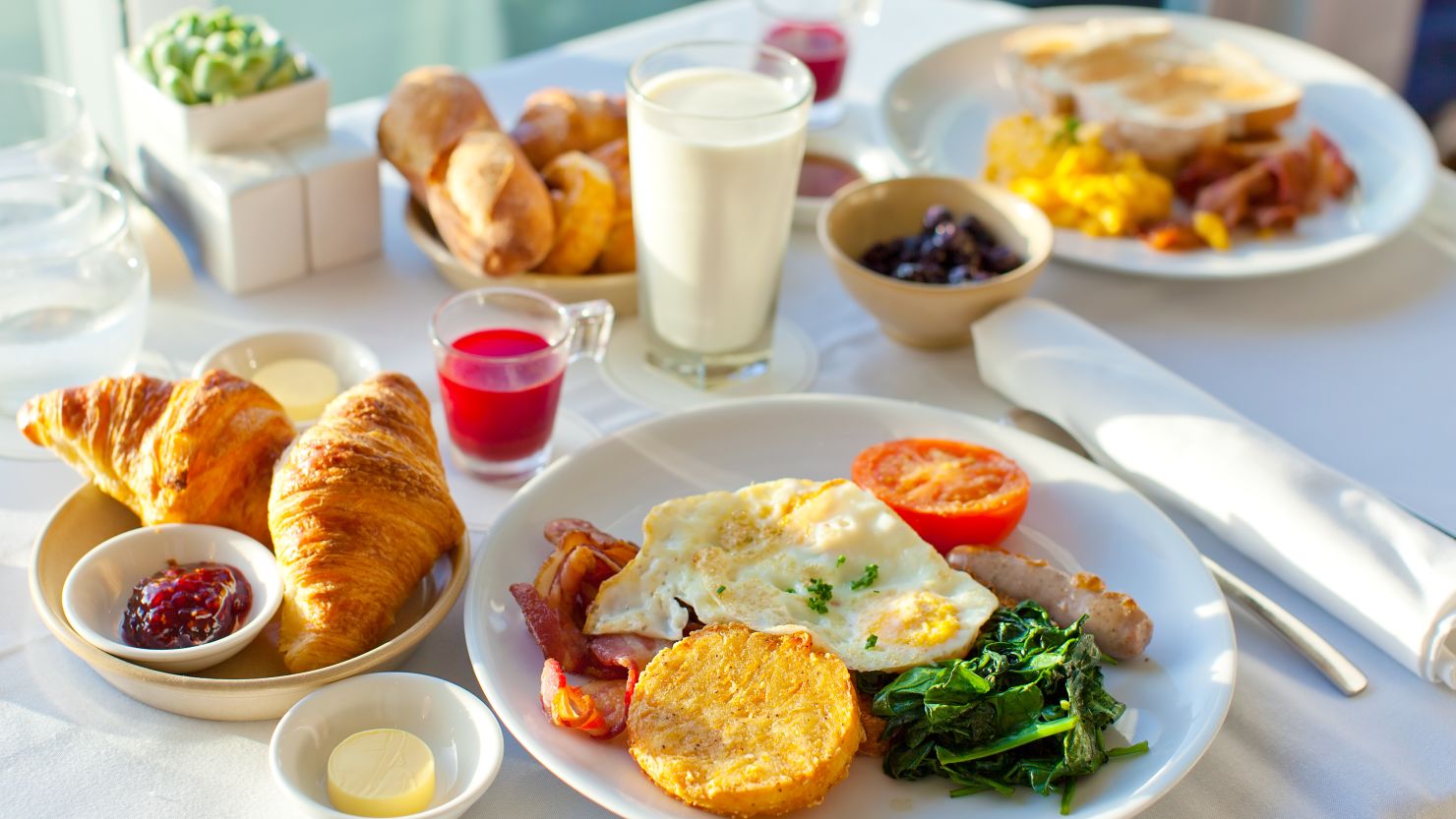 Sunday brunch buffet set up in Luxury Hotel, Brunch with Family in  Restaurant. Various delicious food in restaurant Stock Photo