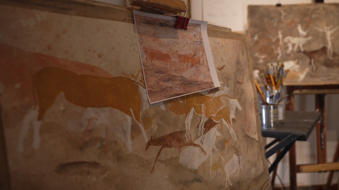 Townley Bassett's studio, where he recreates rock art with as authentic, often homemade, materials.