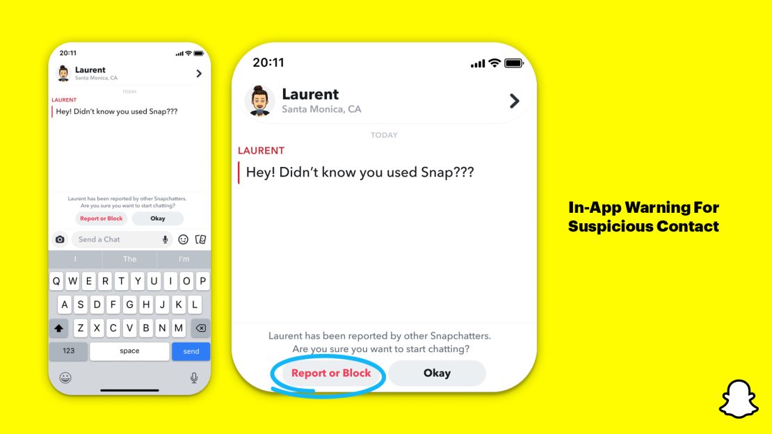 Snapchat will now send pop-up warnings to teens when they receive a chat from a user who has been reported by other users or who is based in a region where that teens' contacts are not located.