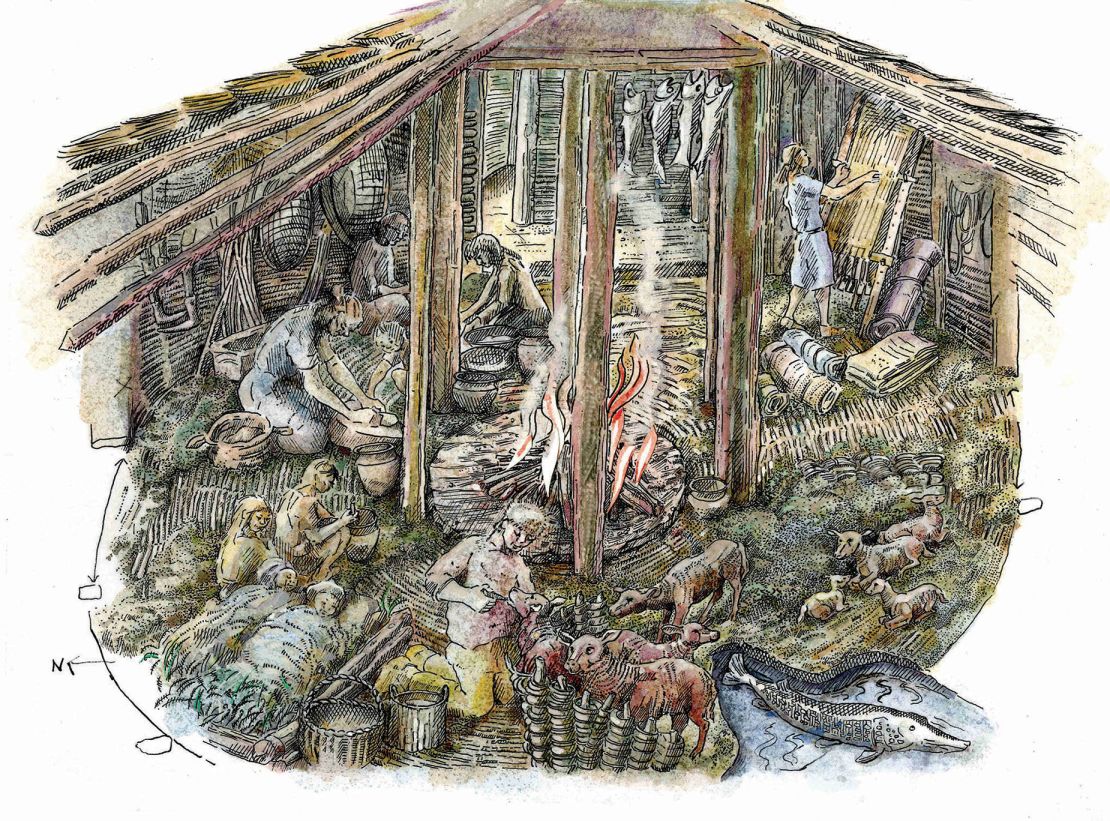 Shown here is an artist's illustration of what the inside of the roundhouses may have looked like.