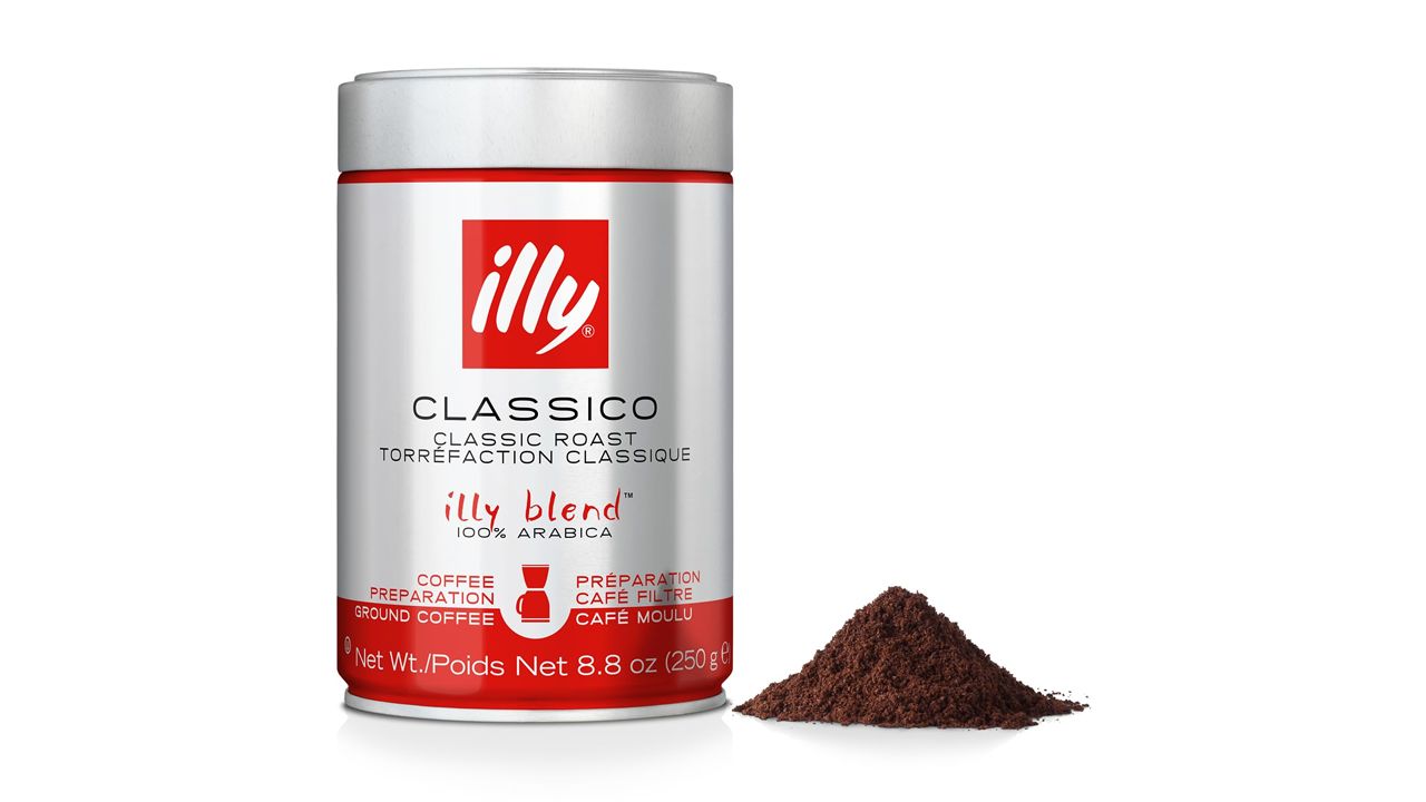 A photo of a can of Illy ground coffee beans