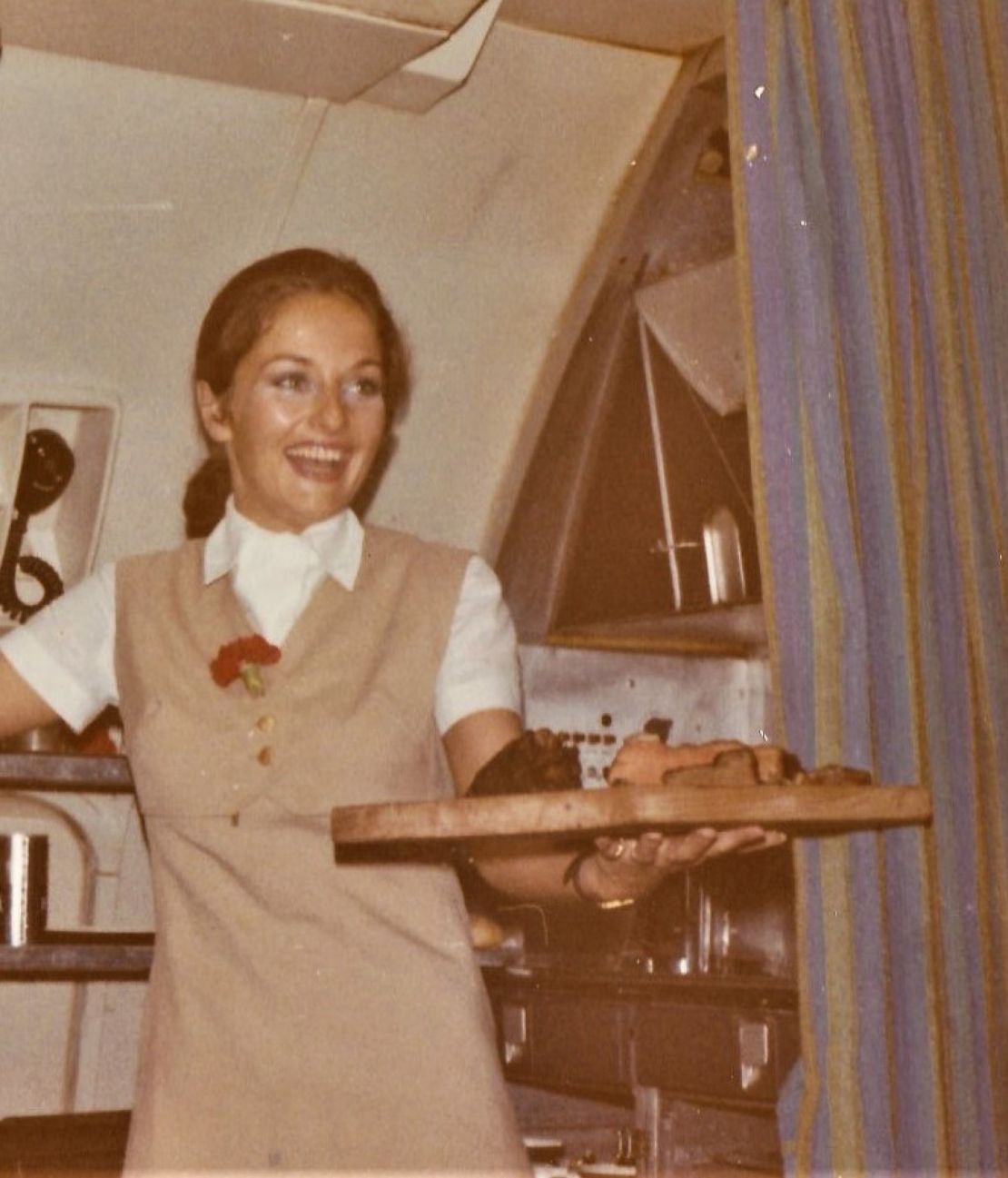 Here's Ilona photographed working in the galley of a Pan Am airplane.