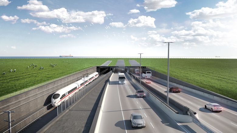 Visualisering af portalen og rampen til tunnelen.

Visualisation of the portal and ramp to the tunnel.

Visualisierung von Tunnelportal und Rampe.