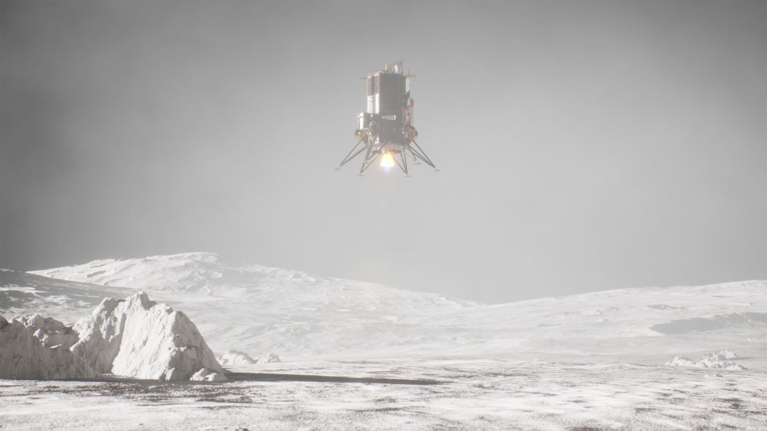 An artist rendering of the lander making its descent to the surface.
