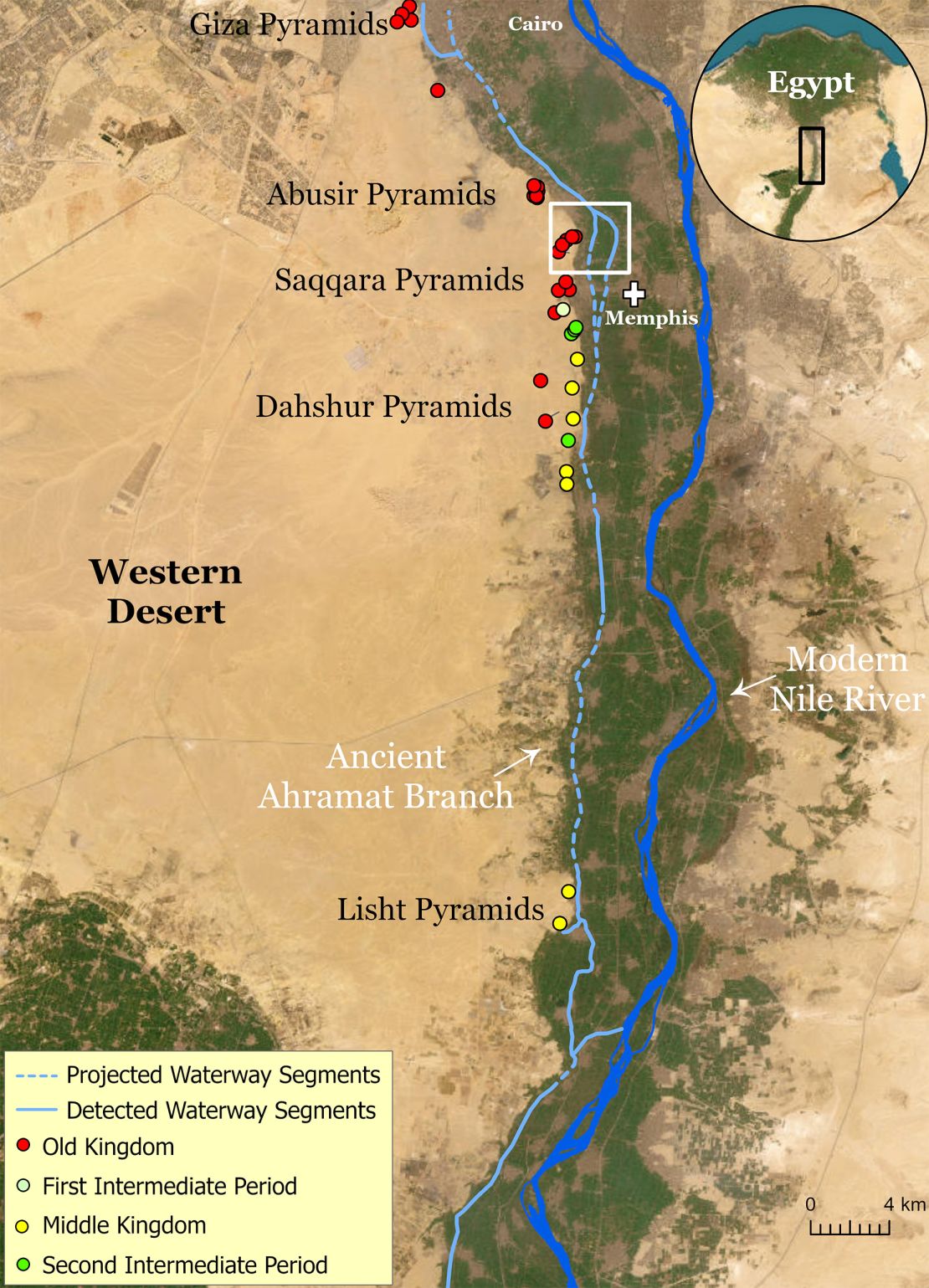 Ancient Egyptians likely used the now-extinct Ahramat Branch to build many pyramids.
