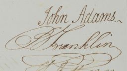 SIGNED BY THE ARCHITECTS OF THE DECLARATION OF INDEPENDENCE.
JEFFERSON, THOMAS. 1743-1826; JOHN ADAMS. 1735-1826; AND BENJAMIN FRANKLIN. 1706-1790.
Letter signed ("John Adams," "Benjamin Franklin," and "Thomas Jefferson"), to the Envoy Extraordinary of the King of the Two Sicilies seeking negotiations for a Treaty of Amity and Commerce,
