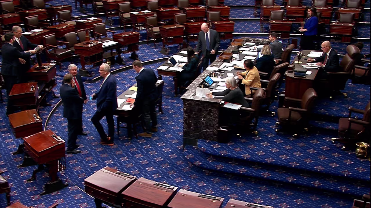 A view of the senate floor in Washington, DC, on Monday.