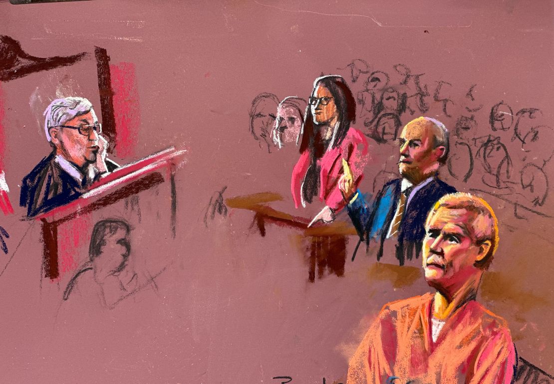 Alex Murdaugh, bottom right, is seen in a court sketch during his federal sentencing on April 1, 2024.