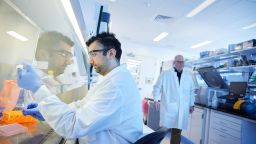 Abdul Alhamood and Bill Monahan in the lab at Fractyl Health, a biotech start up working to develop gene therapy for obesity.