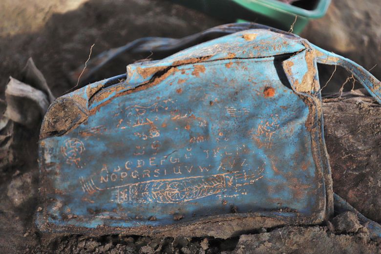 A schoolbag found at the Chemmani gravesite in Jaffna, northern Sri Lanka.