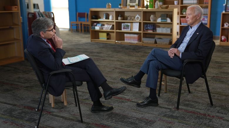 President Joe Biden speaks during an interview with ABC News anchor George Stephanopoulos in Madison, Wisconsin, on July 5.