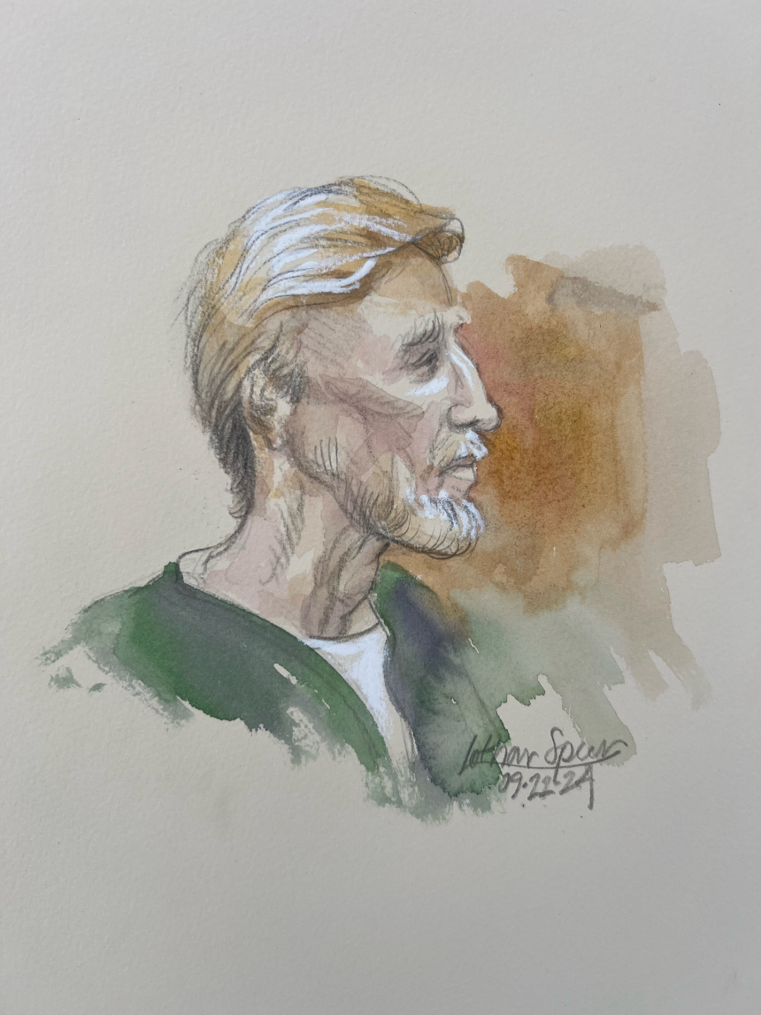 A sketch of Ryan Wesley Routh as from a hearing in Florida on September 23.