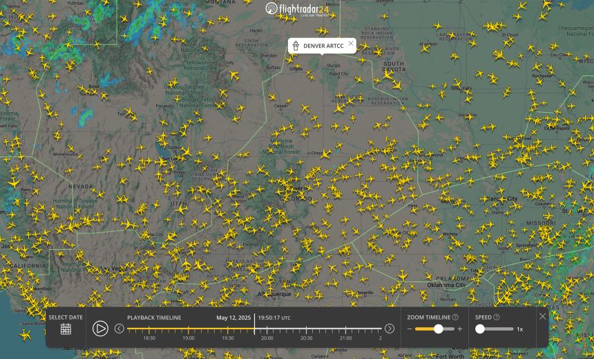A flight map is seen from Flightradar24 on May 15, 2025.