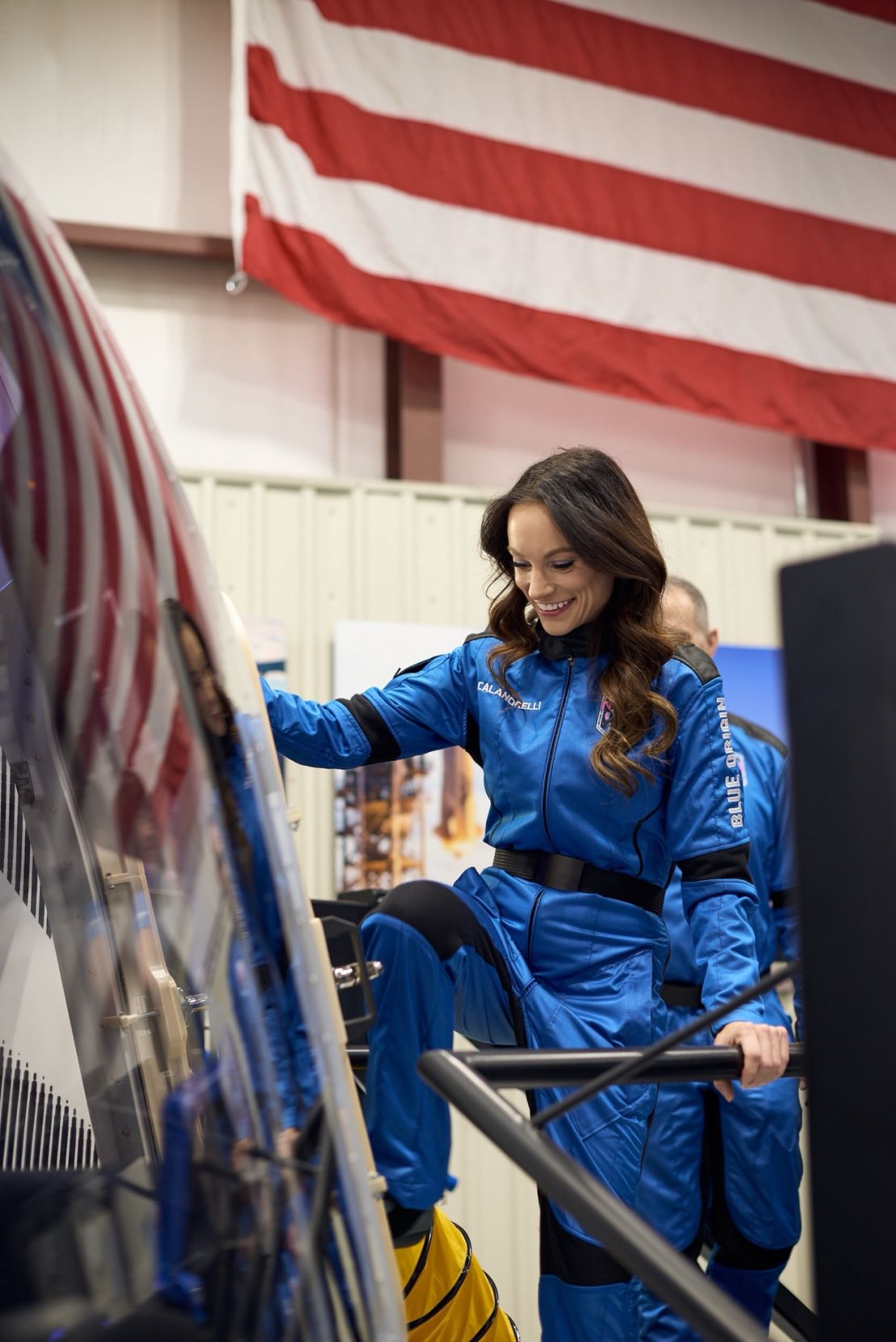 Astronaut Emily Calandrelli during training at Blue Origin’s Launch Site One.