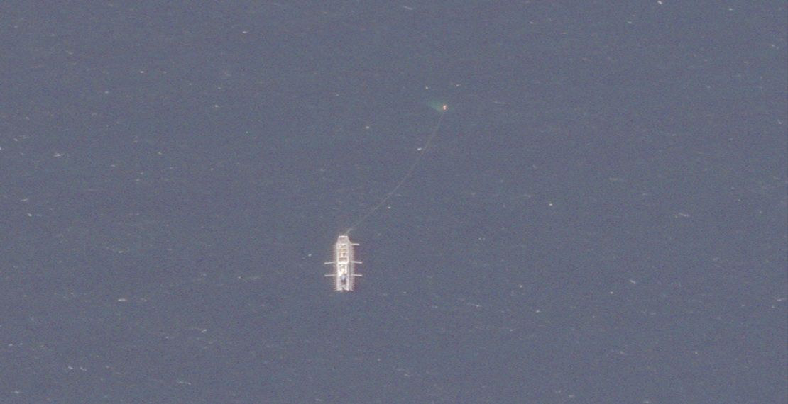 Satellite imagery obtained from Planet Labs shows Ning Tai 52, a fishing vessel sailing under the Chinese flag, on February 28. A former crewmember accused the ship’s parent company of employing forced labor practices.