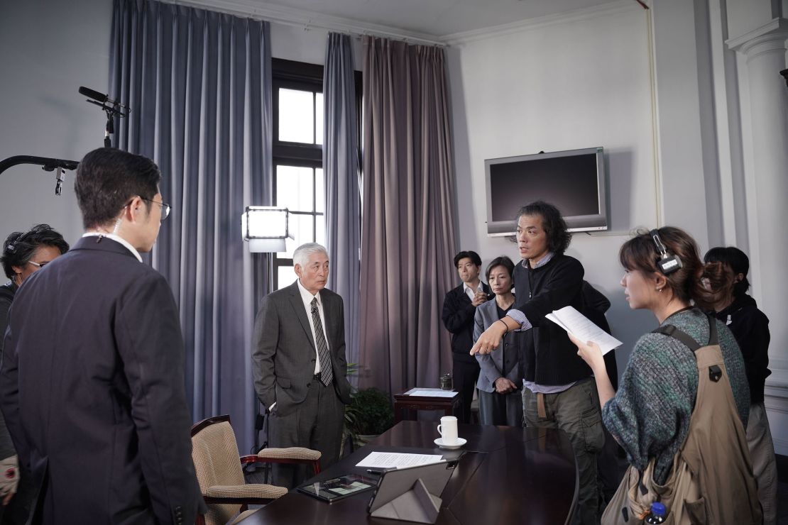 The crew films a scene inside Taiwan's Presidential Office Building.