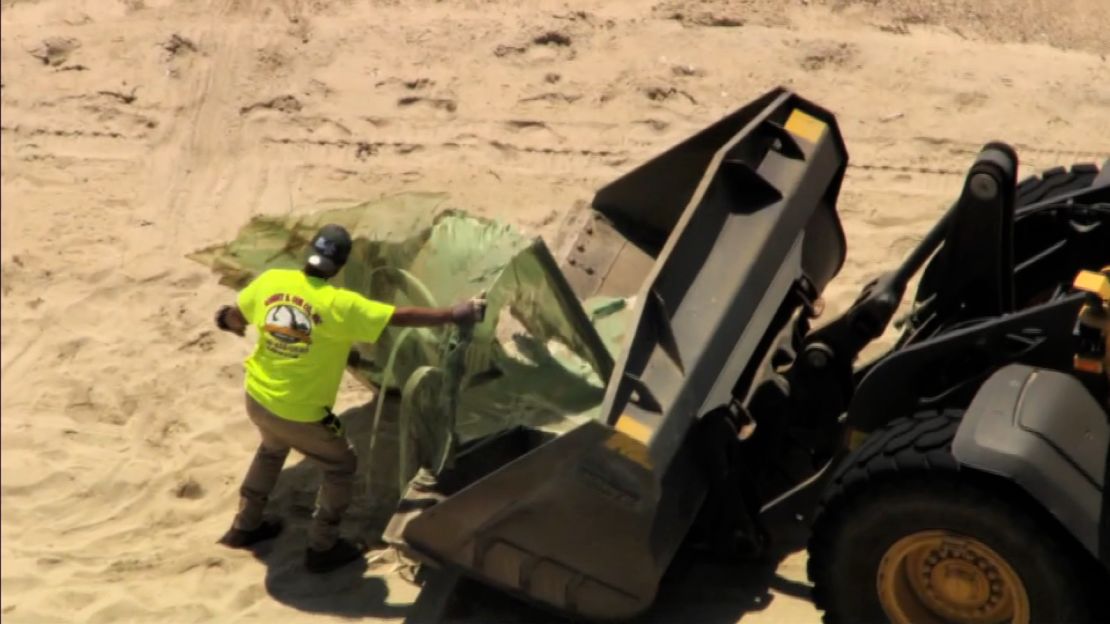 Some of the wind turbine debris that has washed up on Nantucket beaches has been large and sharp.