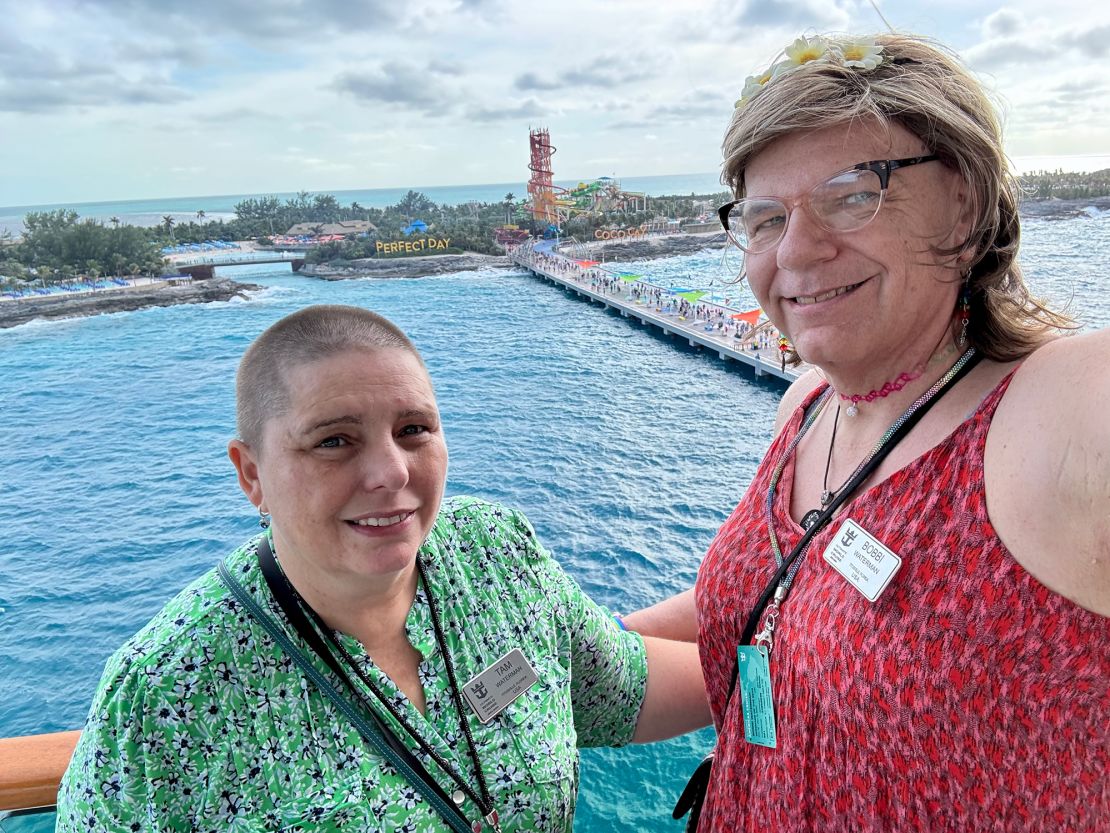 Tam and Bobbi, pictured here on another cruise, stayed in touch after meeting on Royal Caribbean's Voyager of the Seas.