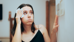 Woman adjusts AC temperature settings