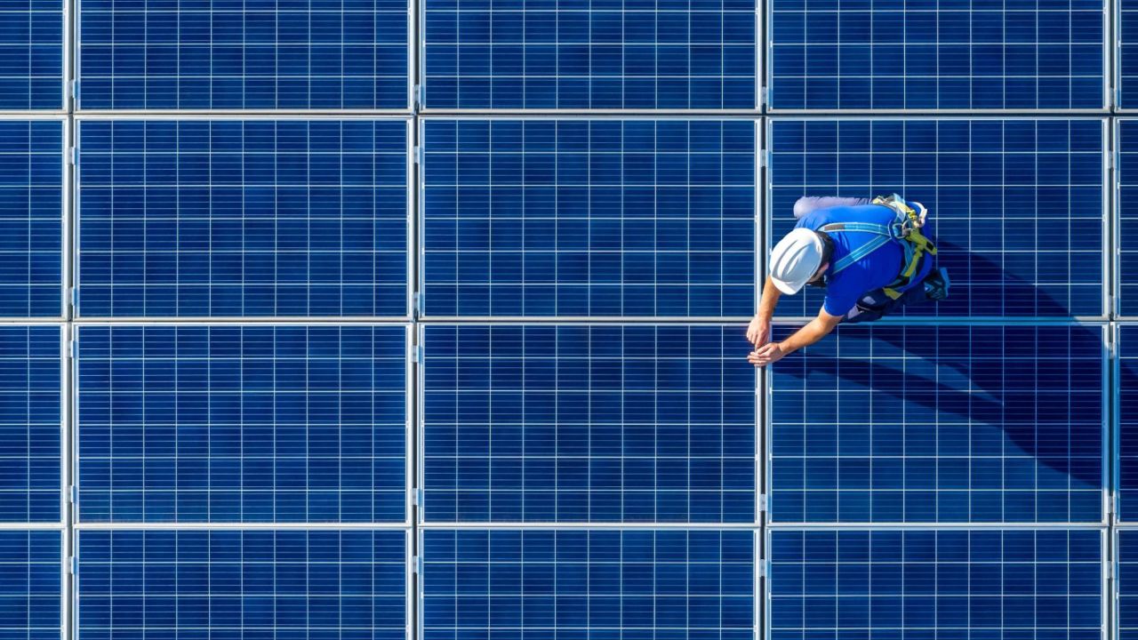 Solar installer inspection solar panels.