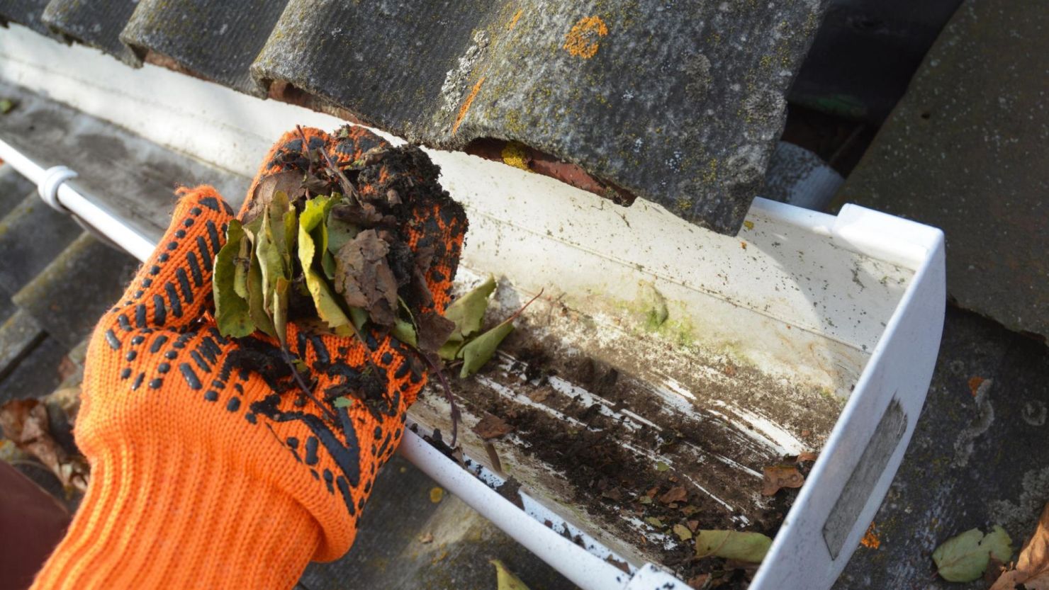 Cleaning dirty, clogged gutters that don’t have a gutter guard