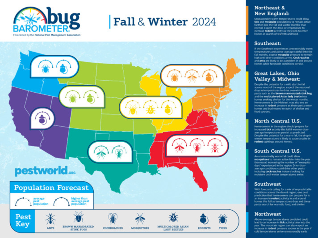 National Pest Management Association (NPMA) bug barometer predictions for 2024.