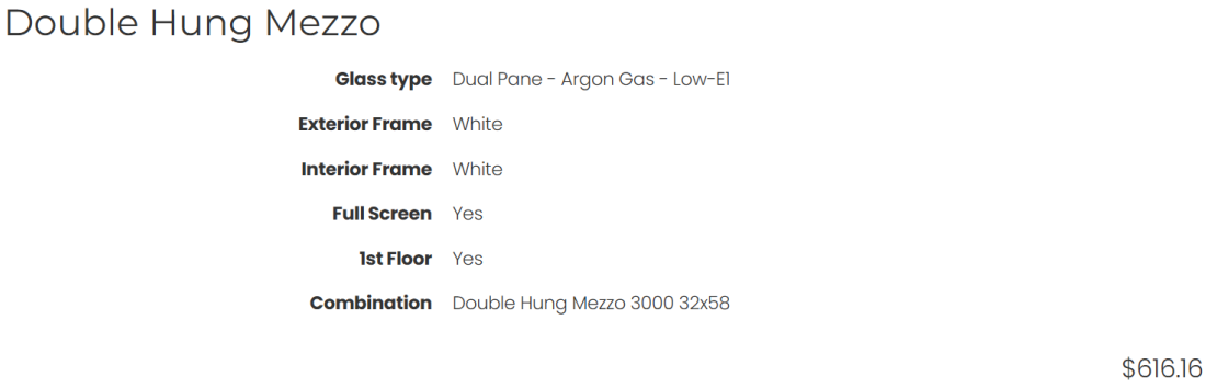 A $616.16 quote for one double hung Mezzo window from Alside Windows.