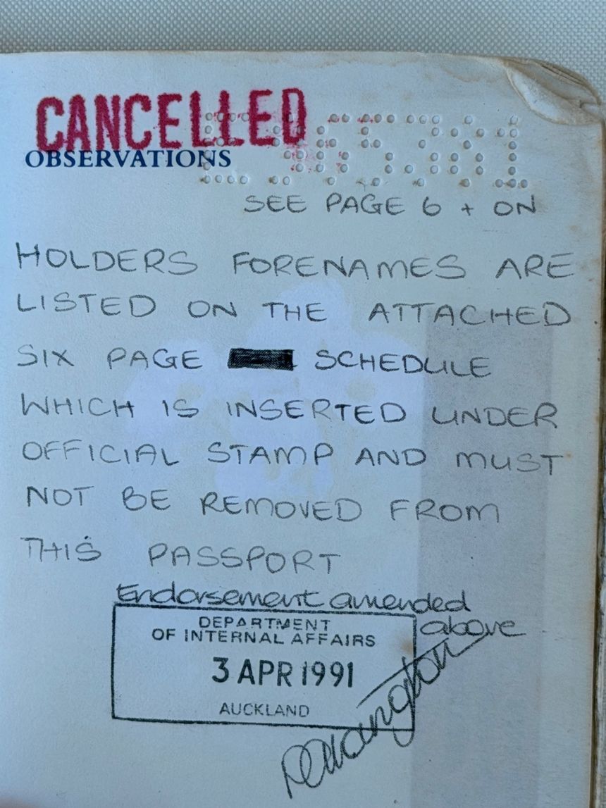 Watkins' old passport needed a special schedule to list his full name.