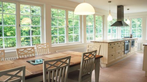 Windows in a modern farmhouse kitchen.