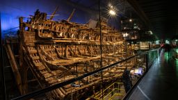 The wreckage of the Mary Rose at The Mary Rose Museum in Portsmouth, England.
