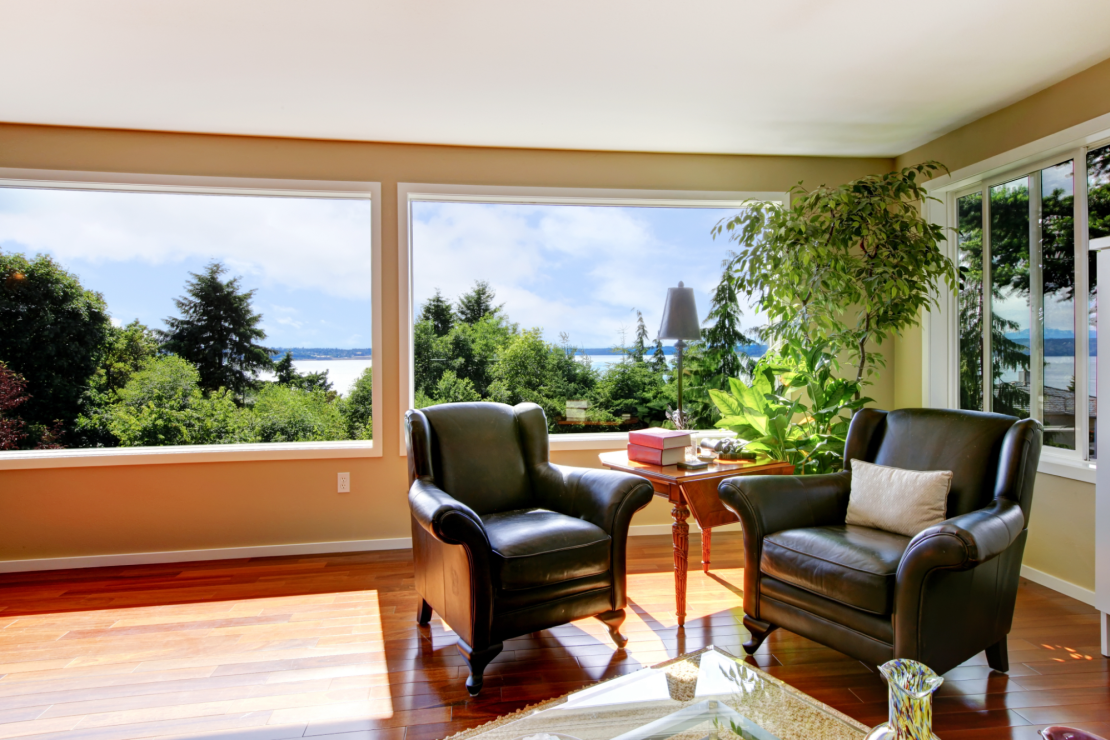 Large picture window in a living room 