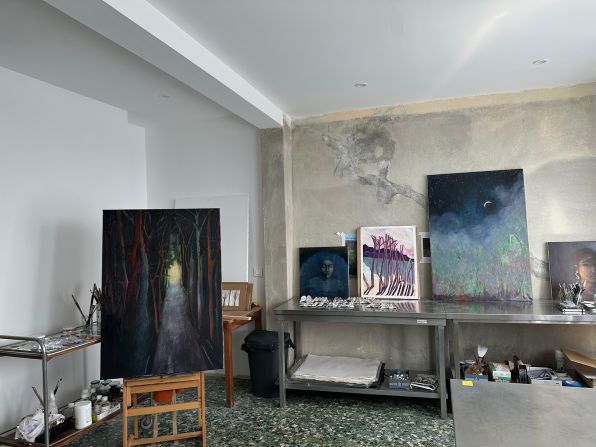 <strong>Studio space:</strong> Visiting artists have access to a large studio, which looks out onto the gorge of the Vernassonne river.