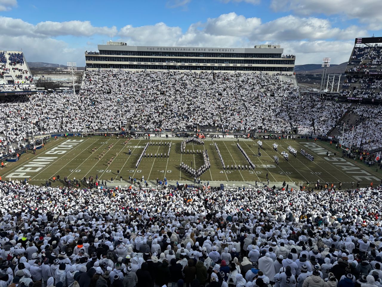 Penn State's Blue Band takes the field at Beaver Stadium before kick off against SMU on December 21.