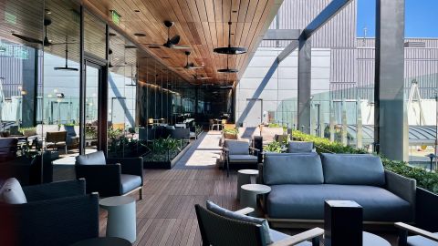 An outdoor terrace at the American Express Centurion Lounge in Atlanta, Georgia