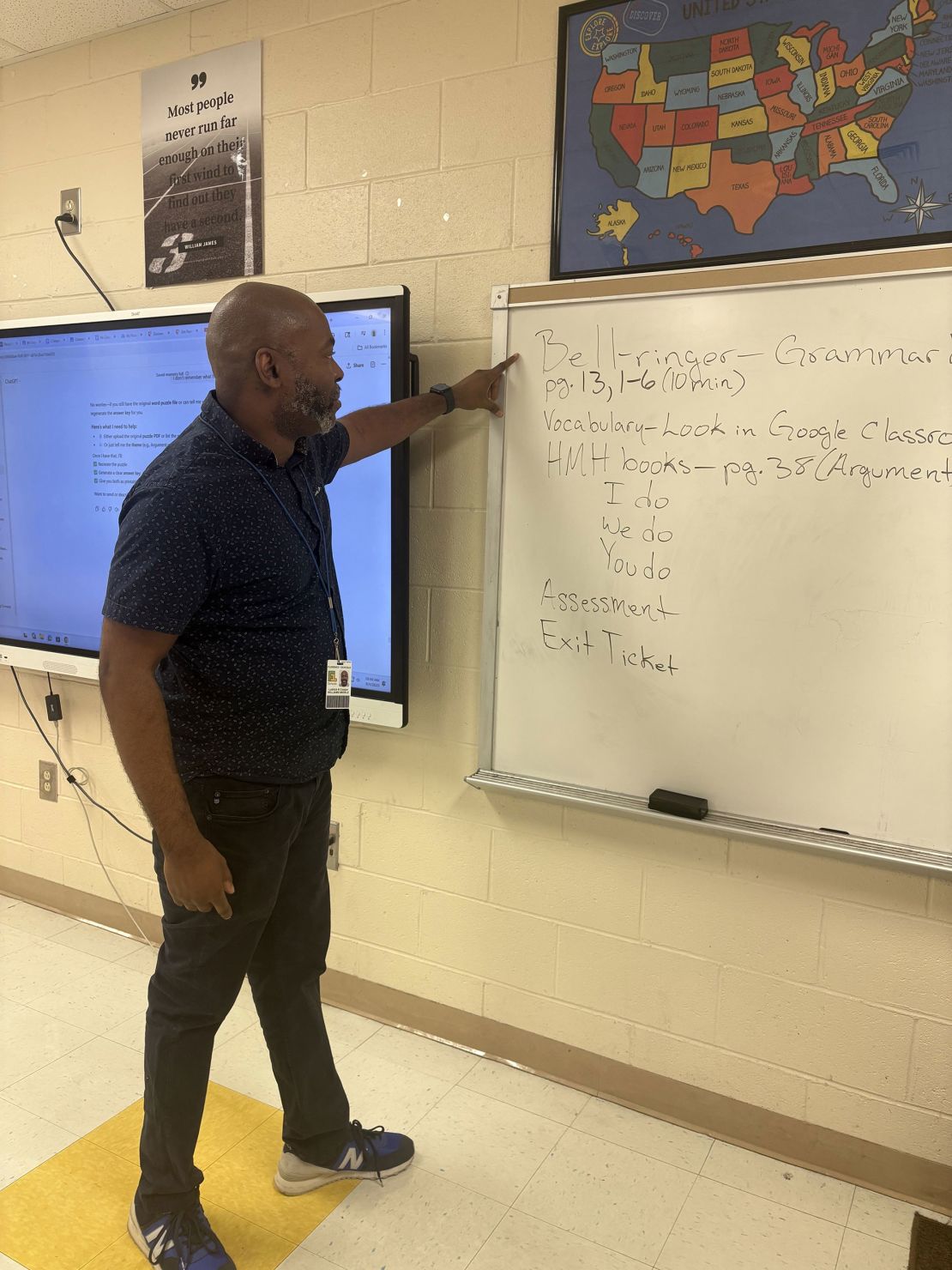 Ludrick Cooper, an 8th grade ELA teacher in South Carolina, in his classroom. Cooper is one of many teachers now incorporating AI into lesson plans.