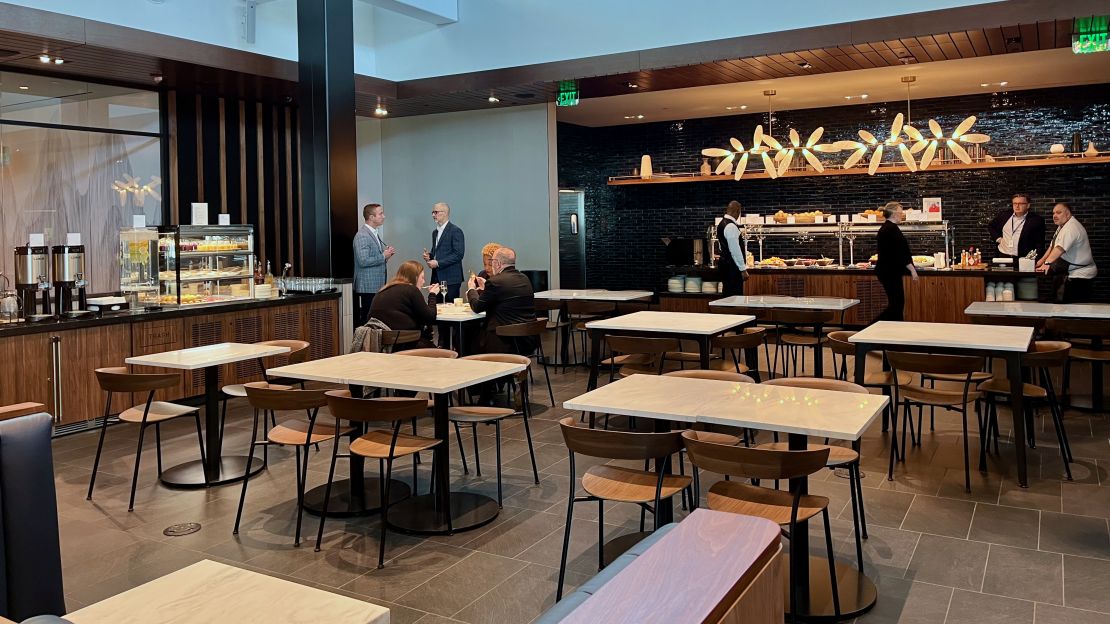 A photo of the dining room at the Atlanta Centurion Lounge